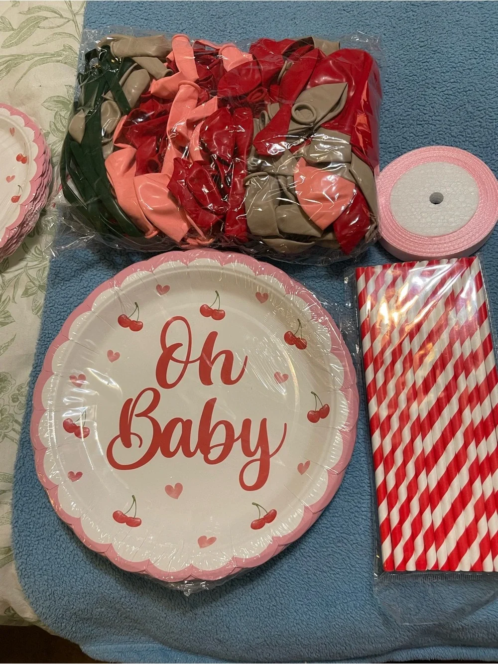 Oh Baby Cherry-Themed Party Supplies Set - Pink & Red
